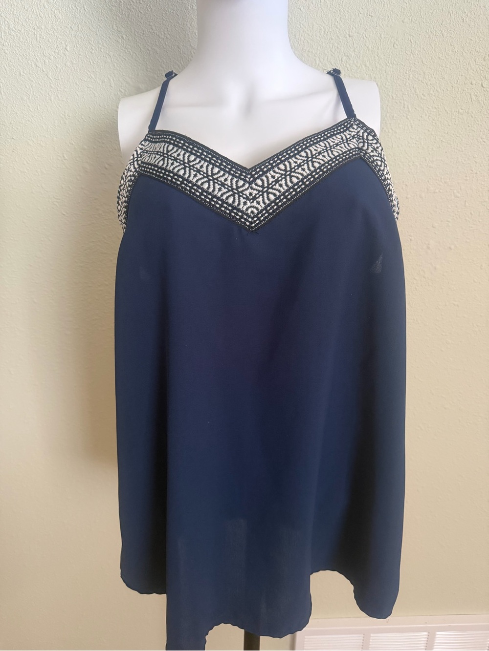 Women's Navy Embroidered V-Neck Camisole Top